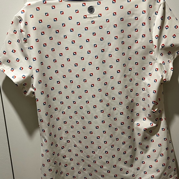 TORY SPORT PRE-LOVED AUTHENTIC WHITE/RED/BLUE V-NECK SHORT SLEEVES SOFT TOP - Picture 8 of 12